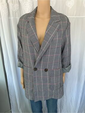 Women's Seek  Double-Breasted Glen Plaid Blazer with Pink Windowpane Size Small